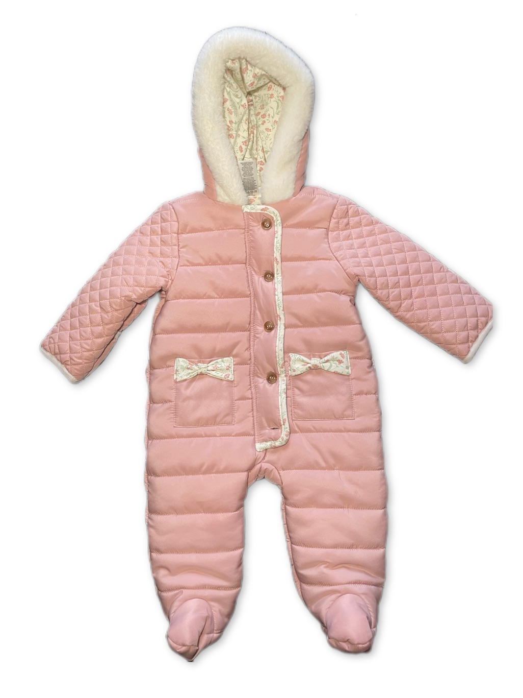 Nicole Miller Pink Quilted Hooded Footed One-Piece